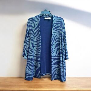 Chicos Travelers 2/M Dark Purple/Silver Zebra Print Open Front  Tunic Top